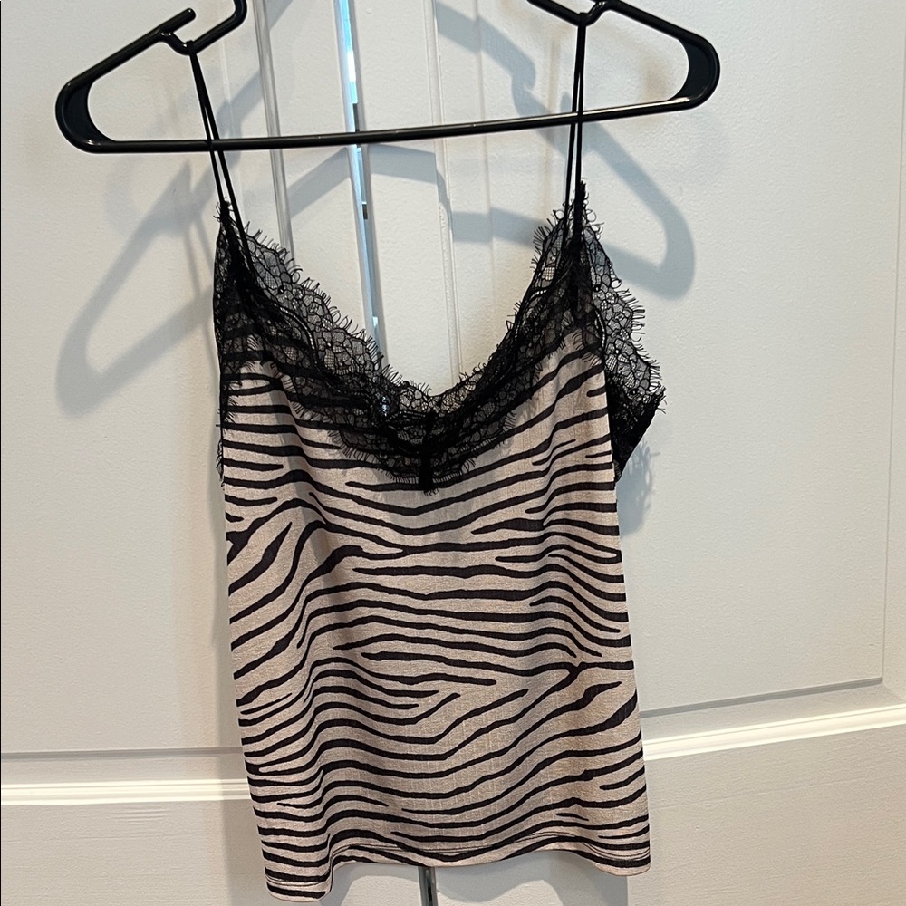 H&M Zebra Print Lace-Trim Cami - Black & Beige